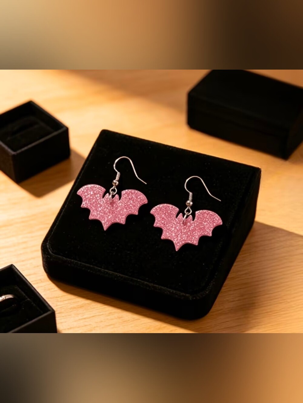 $8 Each Or Bundle 5/$20 Pink Glitter Bat Drop Earrings